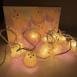 Vtg Easter String Lights 10 Crystal Chicks In Eggs Indoor Outdoor Novelty Pastel